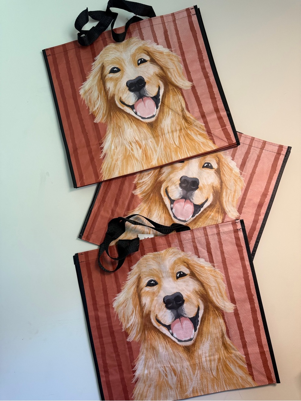 Golden Retriever Dog Reusable Tote Bags Set of 3